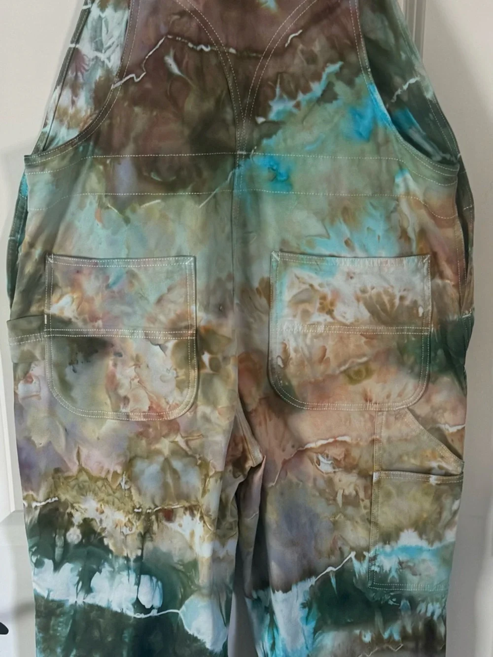 Carhartt Tie-Dye Overalls in Teal, Brown, White - Picture 4 of 9